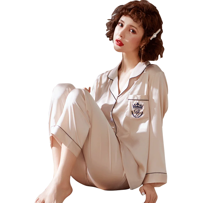 ladies Long sleeve pajamas women  women's sleepwear  sexy stain  silk pajamas set for women