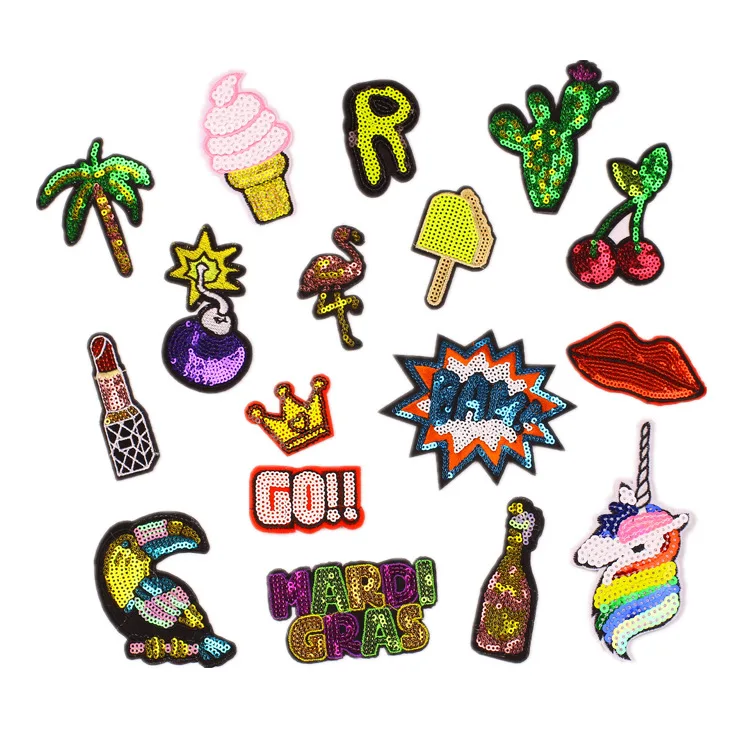 

Hot Stock DIY Custom Cartoon Iron On Embroidery Sequin Patches Set