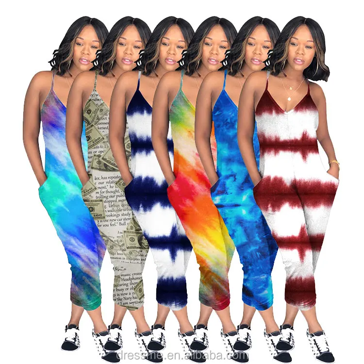 

MT132-171 Lover-Beauty Summer Sexy Tie Dye Sleeveless Women Loose One Piece Jumpsuits
