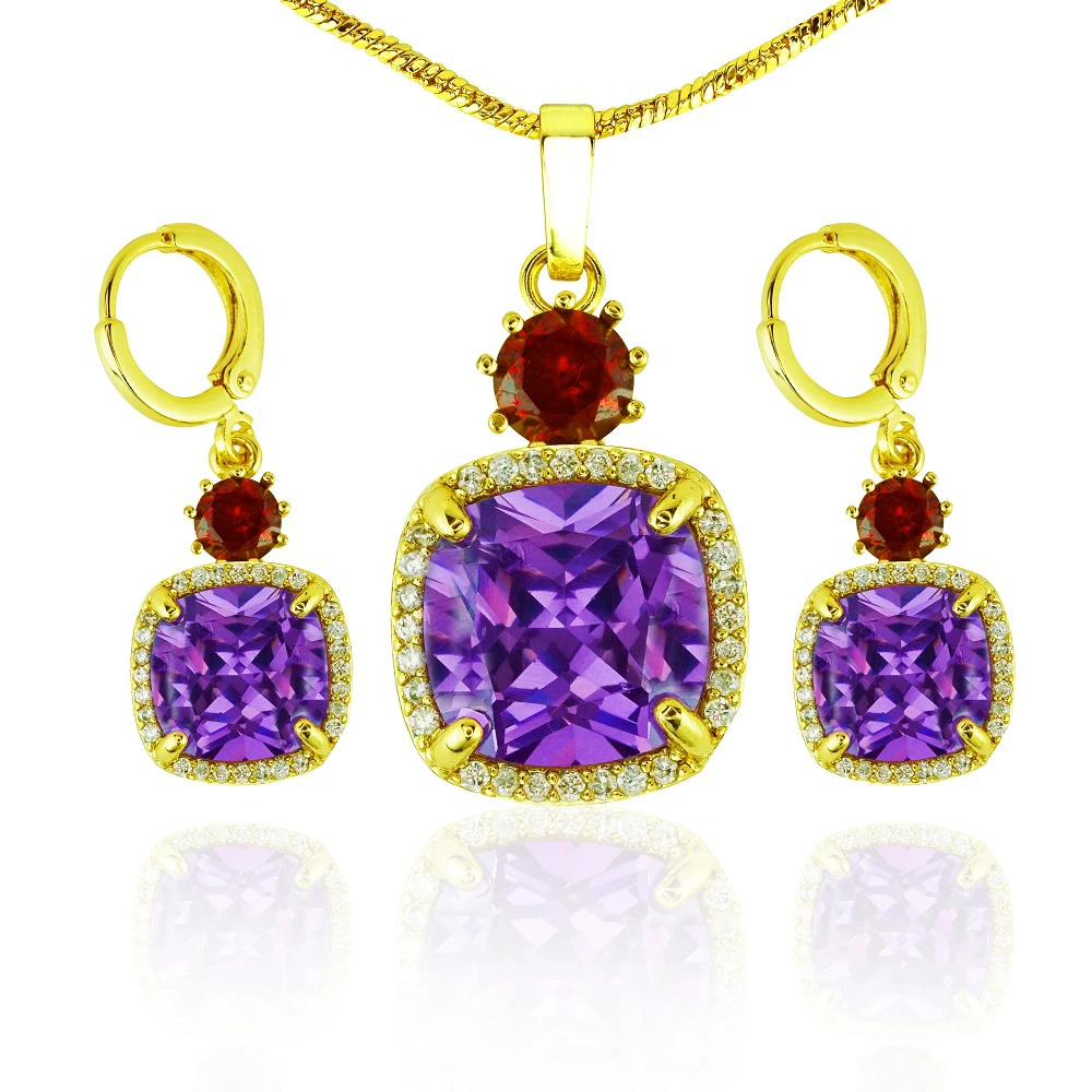 

Classic fancy brand stone crystal gold necklace jewelry set