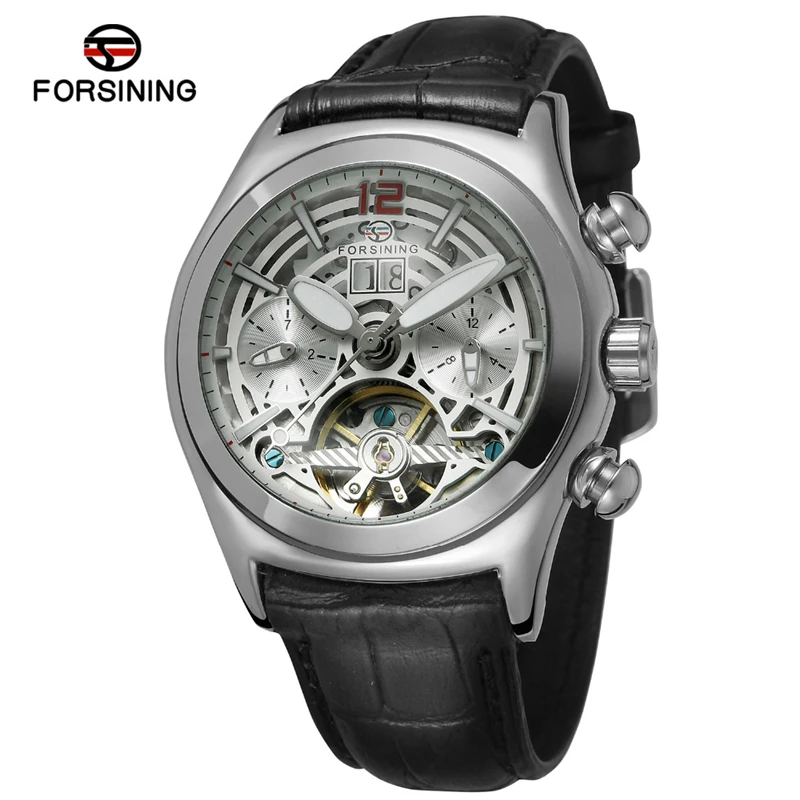 

Forsining Brand Automatic Men Wristwatch Sport Vintage Leather Week Month Calendar Analog Clock Luxury Skeleton Mechanical Watch