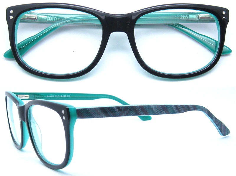 black and teal eyeglasses