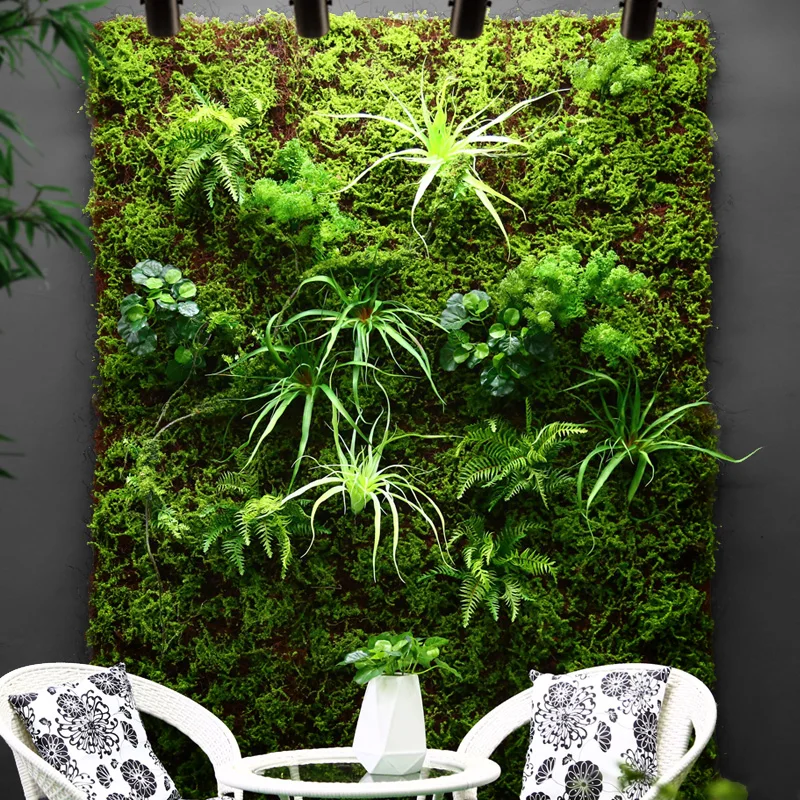 
Hot Selling Customized Free Style Fake Green Plant Wall Artificial Moss Wall Panel with Single Plants for Indoor Decoration 