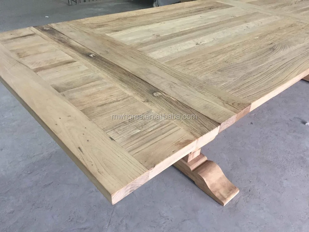 Reclaimed Elm Wood Trestle Extendable Dining Table Buy Reclaimed Wood