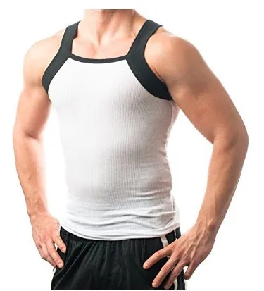 

95% cotton & 5% spandex rib fabric square neck bodybuilding men tank top, White, blue, black, grey or custom color