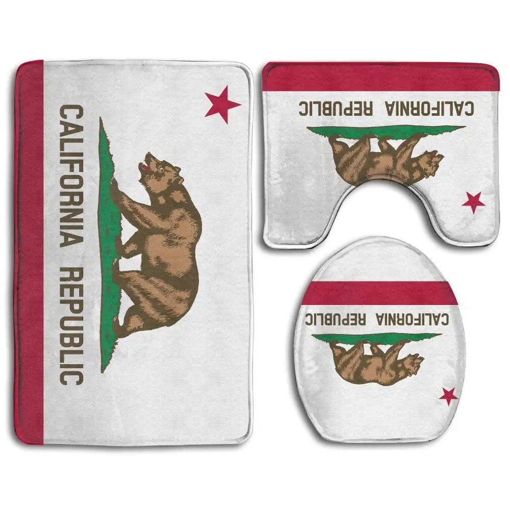 California Republic Bear Non-Slip Toilet Rug Sets 3 Pcs Bathroom Mats Rug Lid Toilet Cover