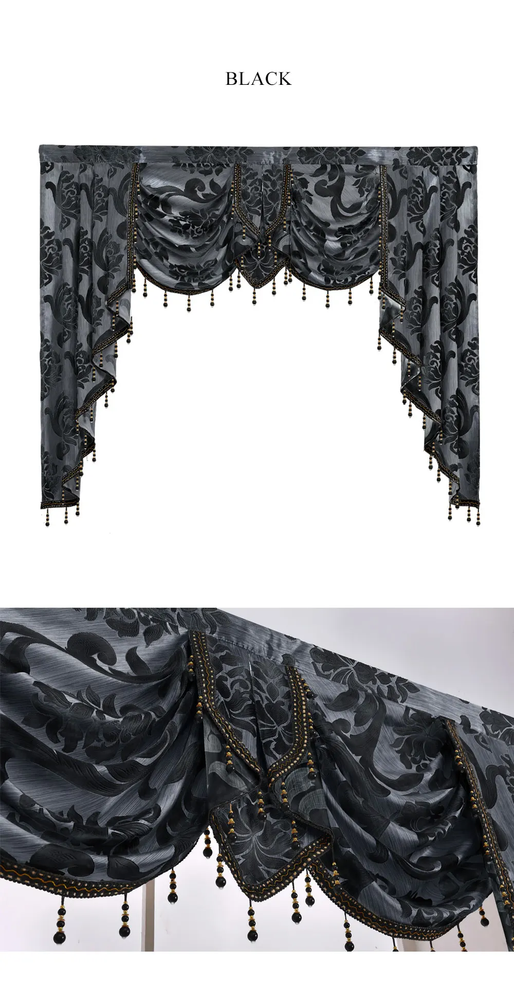 欧洲风格的窗户帷幔窗帘豪华瀑布瓦朗斯窗帘客厅155 * 125厘米杆口袋