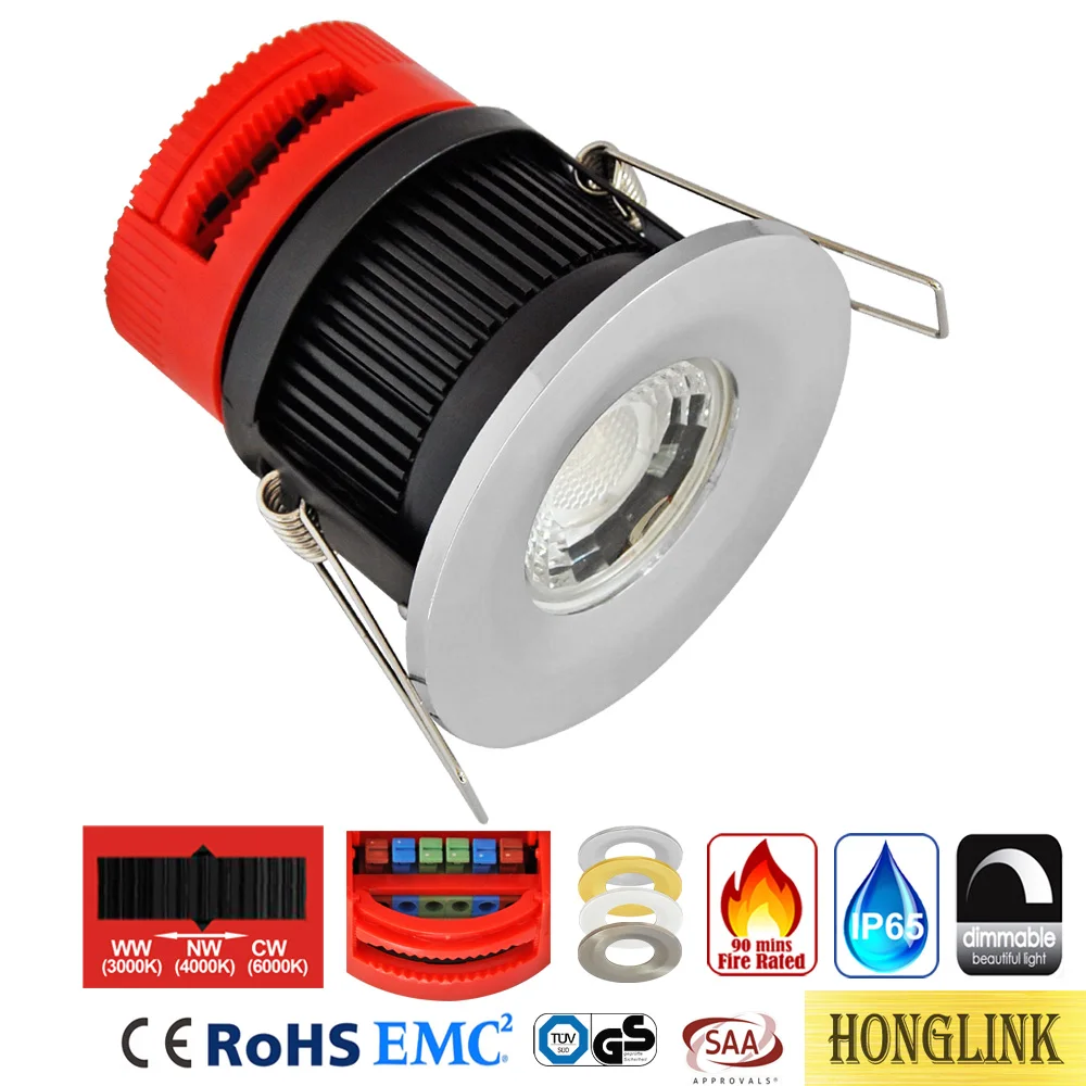 8W CCT Changeable IP65 Dimmable Fire Rated LED Downlight with Screwless driver
