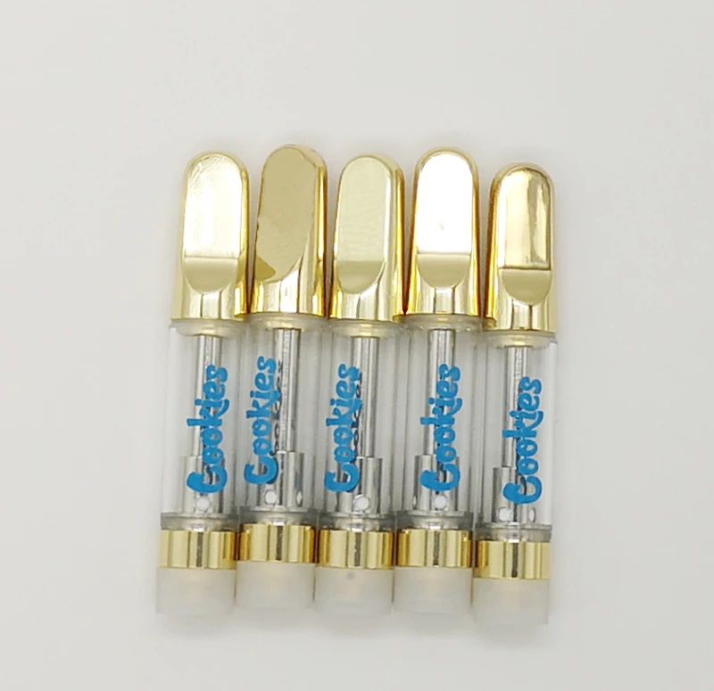 

Gold Color Tip Cookies Carts Packaging Atomizers 1ml Ceramic Coil Vape Cartridge Empty Vape Pen 510 Thread Cookies Cartridges, White gold