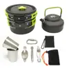 Outdoor Pots Pans Camping Cookware Picnic Cooking Set Non-stick Tableware With Foldable Spoon Fork Knife Kettle Cup