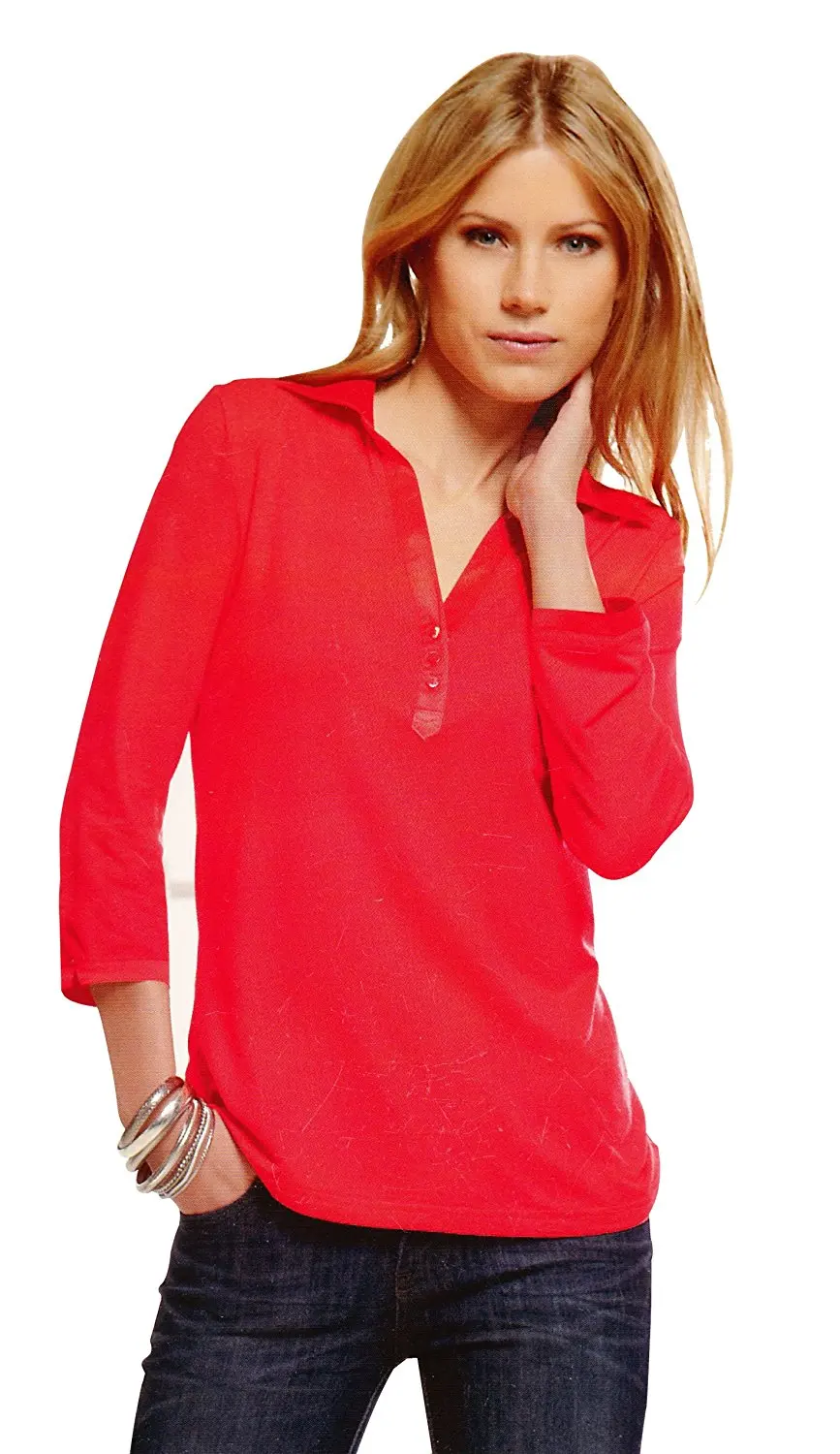 Ladies Viscose Lycra Long Sleeve Polo Shirt With Satin Collar (Tangerine)