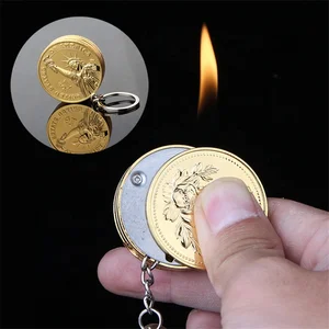 Image of Portable Mini Coins Shape Cigarette Lighter Kerosene Oil Gas Lighters Funny Tools Butane Gas Lighter Gadgets For Men Gifts