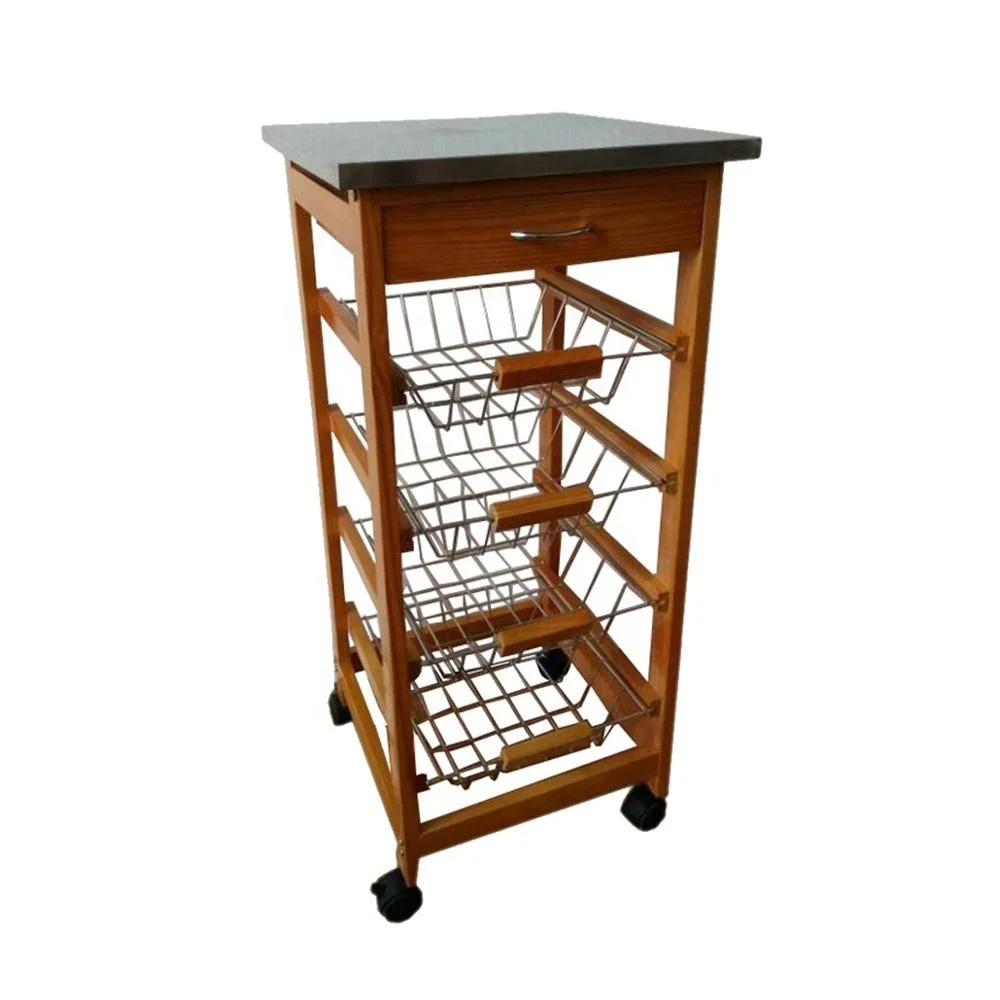 
Stainless Steel Top Kitchen Cart Island With Storage Drawer Baskets 