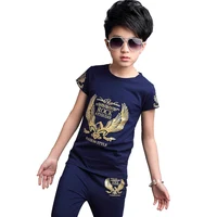 

Hot sale 2 pieces summer fancy style t shirt shorts matching kids clothing set for boys