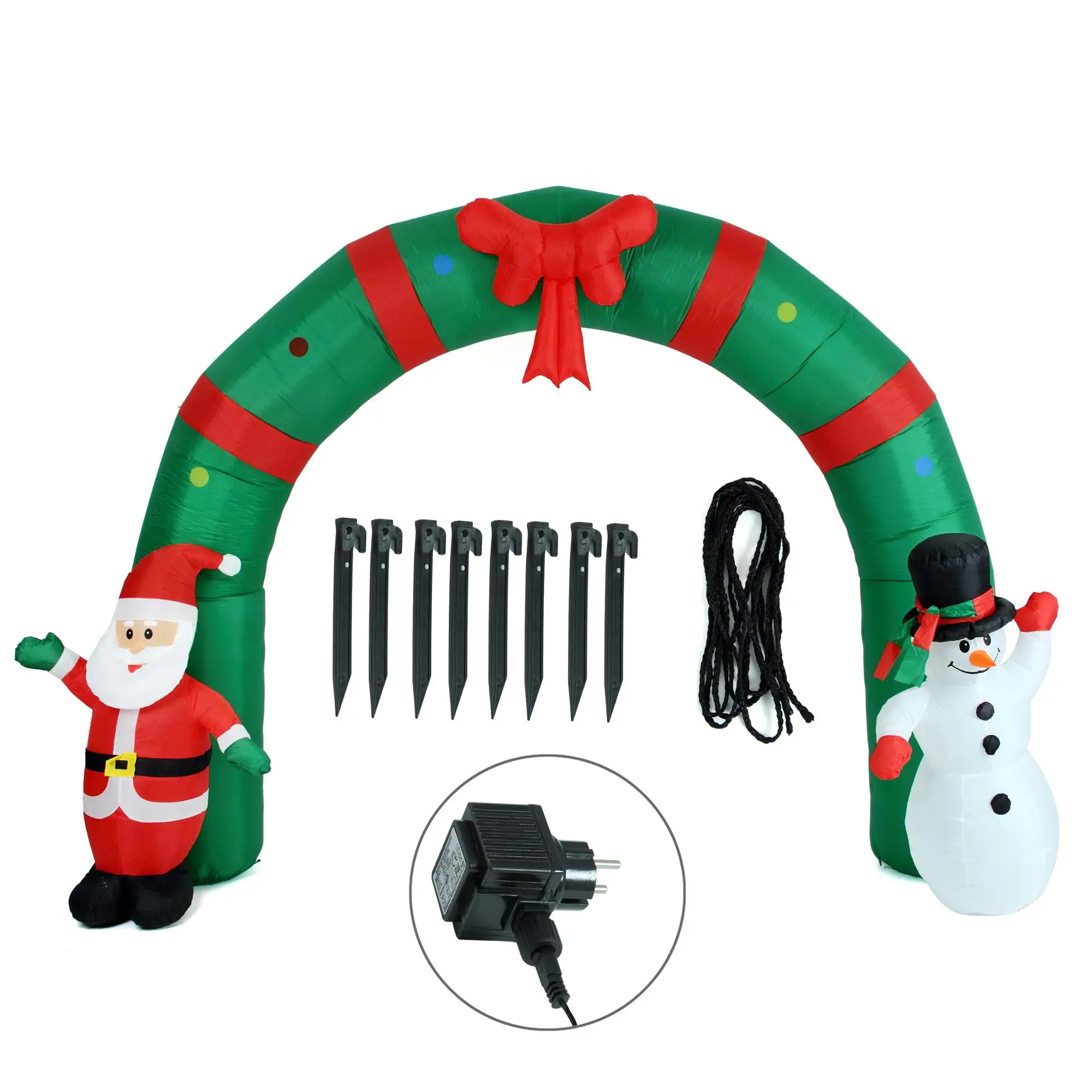 Hot Sale Lighted Christmas Inflatable Santa And Snowman Arch With Bow