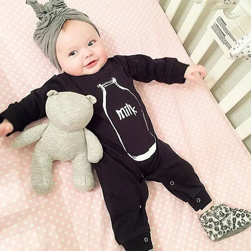 

New 2017 autumn spring baby boy girl rompers fashion cotton black long sleeve panda pattern newborn neutral baby clothes, As picture