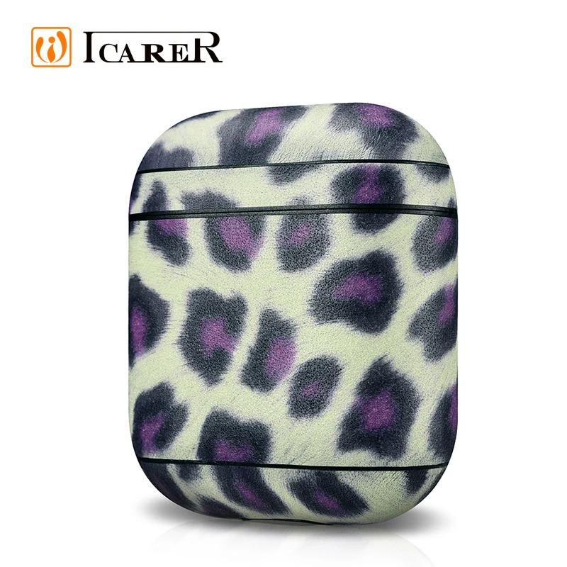 

ICARER Gift Item Leopard Pattern Series Real Leather Protective Case for Airpod for Apple Earphone