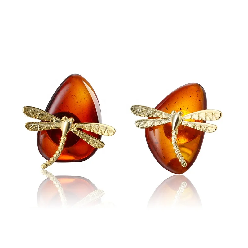 

New Handmade Dragonfly amber natural stone jewelry, As photo