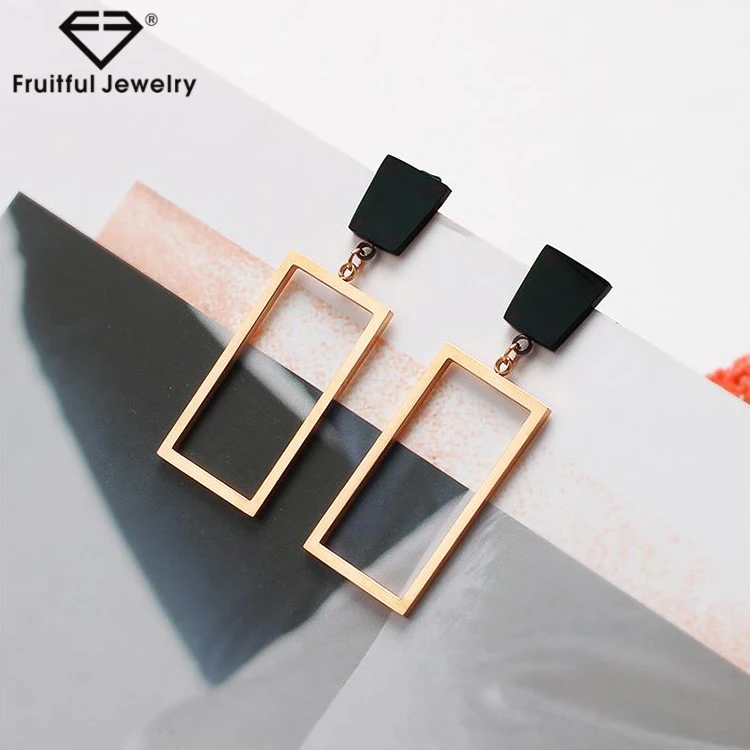 

Body piercing jewelry fashion simple rectangle geometric stainless steel earrings, N/a