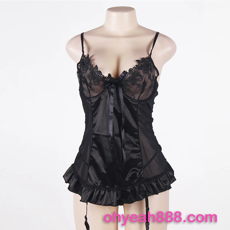 Black Nighty Floral Embroidery Bra Ruffle Back Sexy Nighty For First 