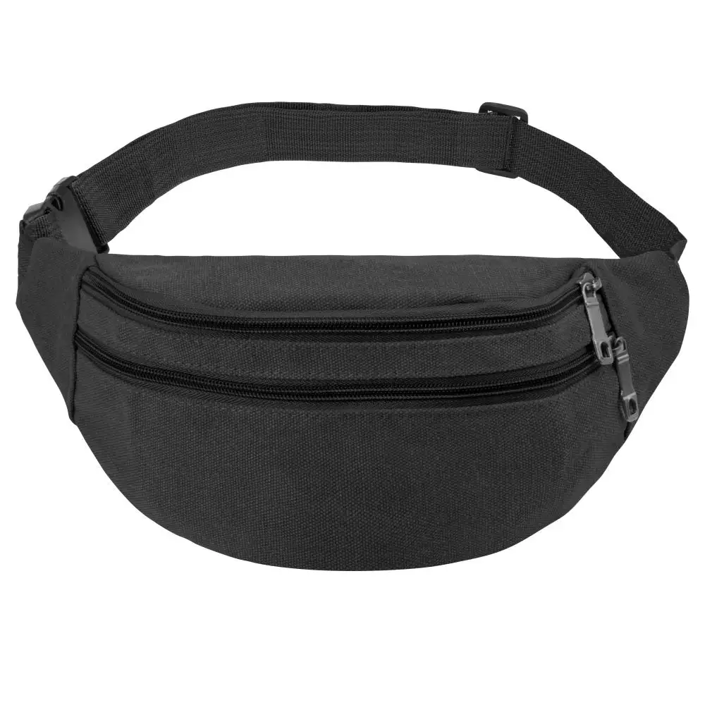 

Cross Body Waist Bag Outdoor Two Pocket Large Polyester Fanny Pack, Black , customized color is available