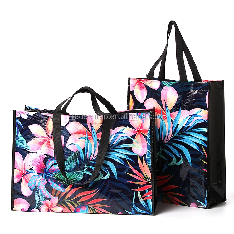 

2021 New product promotional recyclable eco friendly tote laminated pp woven shopping bag with pp webbing handle, Customized color