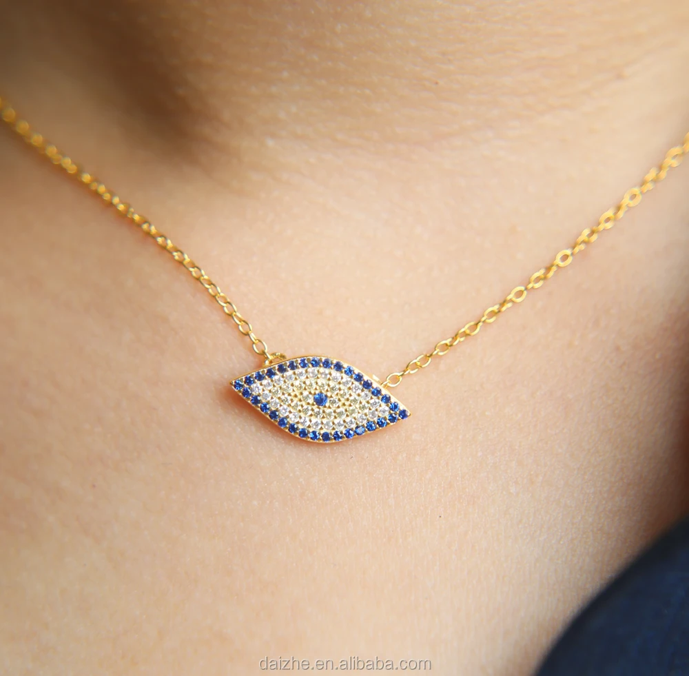 

luxury 2021 summer micro pave cubic zirconia eye shape cz gold necklace