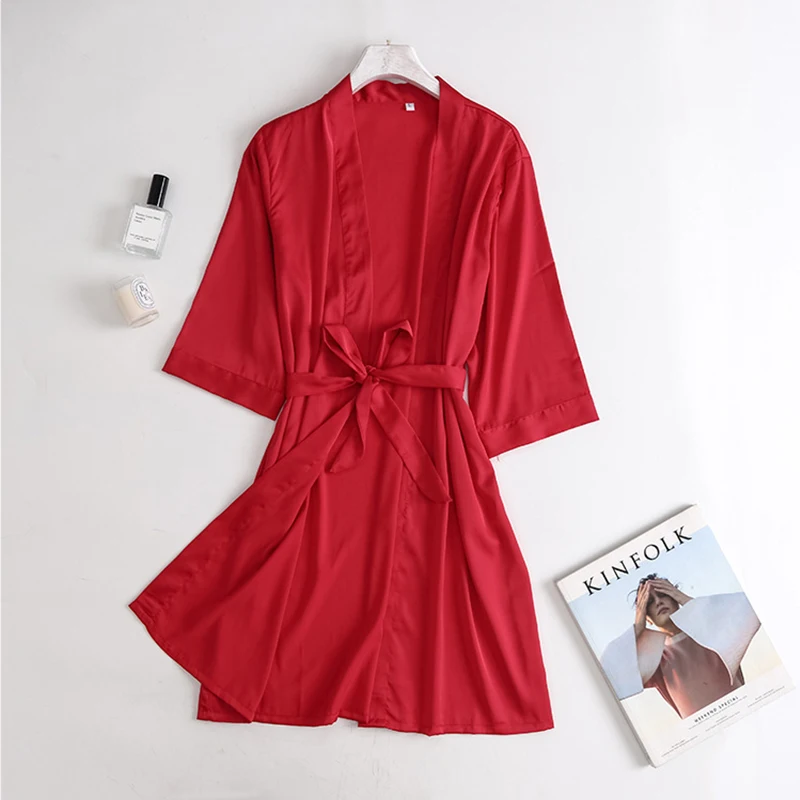 

Wholesale Cheap Fashion Solid Sexy Red Kimono High Quality Women Robe for Bride and Bridesmaid