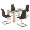Cheap Price Home Furnitu Dining Room Set Wooden MDF High Gloss Legs Toughening Glass Top Two Tier Dining Table And Dining Chairs