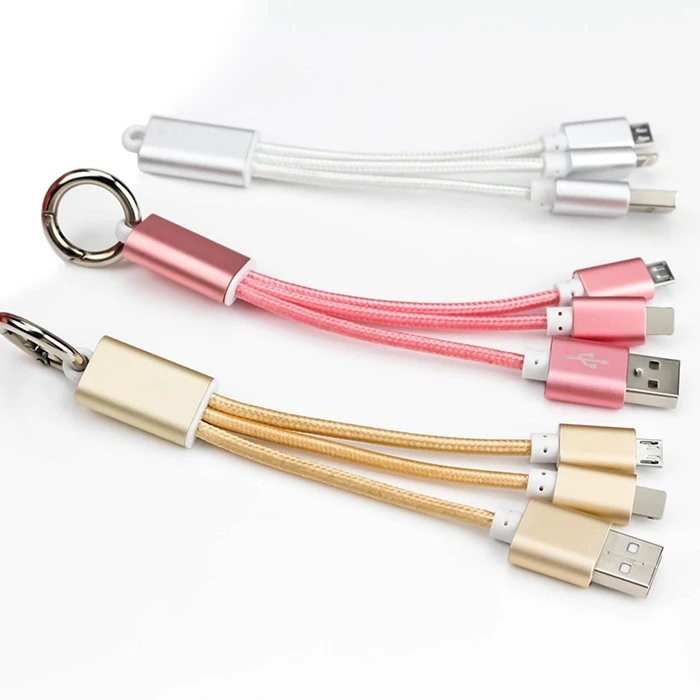 Multi Charging Cable Keyring 3 In 1 Usb Fast Charger Type_c/micro Usb
