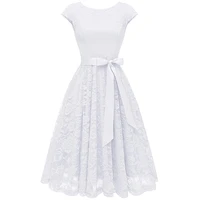 

White women smart casual vintage lace dress with short sleeve