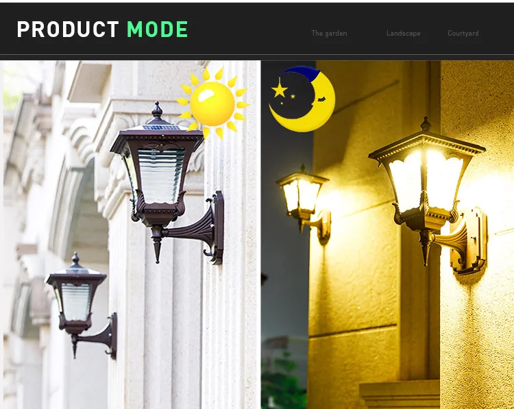 Aluminum Wireless IP55 Waterproof Led Outdoor Solar Powered Wall Light