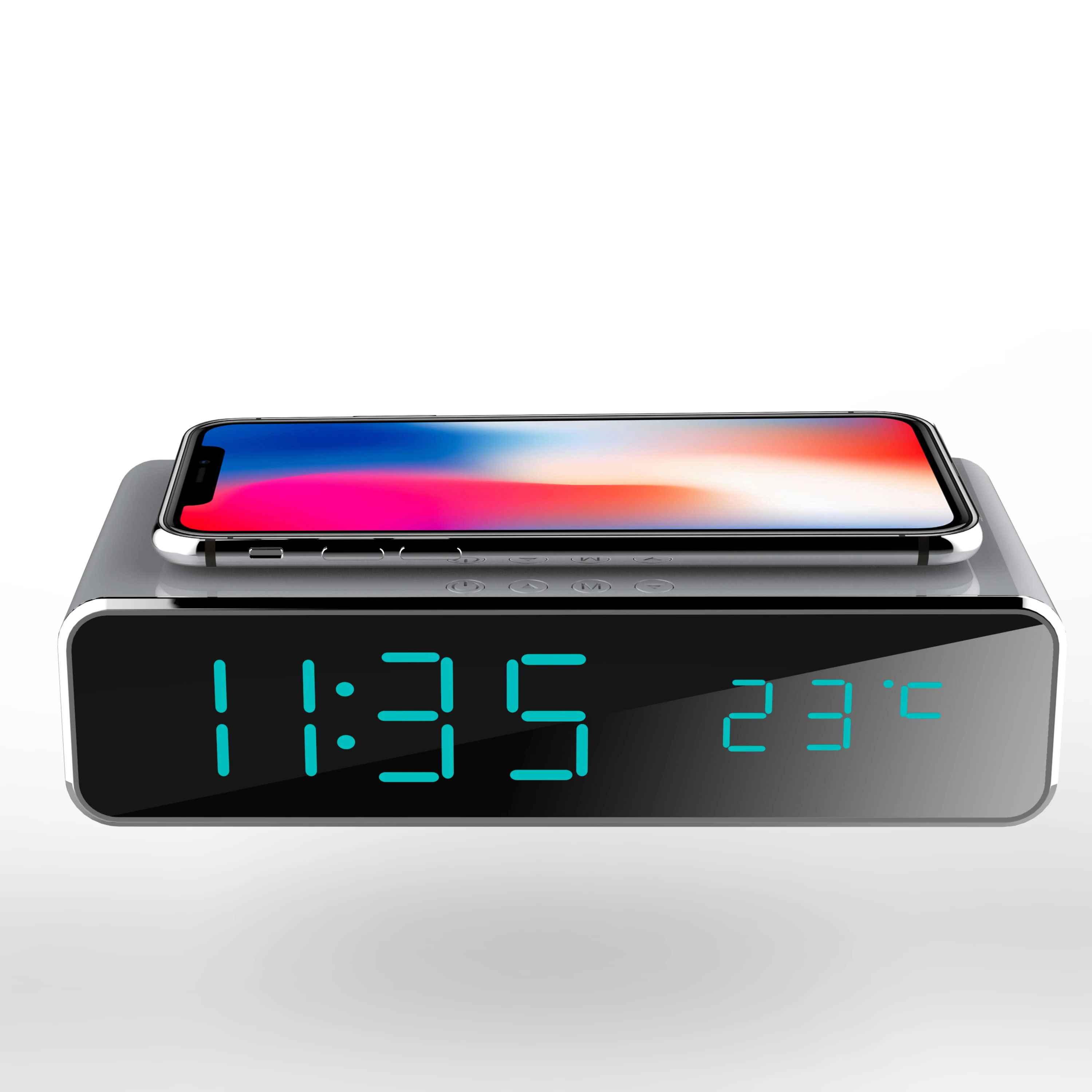 

custom logo Portable QI Led Digital Alarm Clock Fast Charging Temperature Display square Wireless Charger