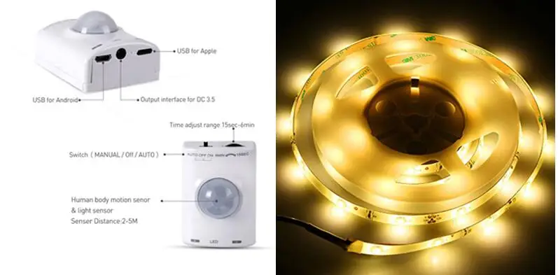 Motion Activated Bed Light Rechargeable USB LED Strip Night Light