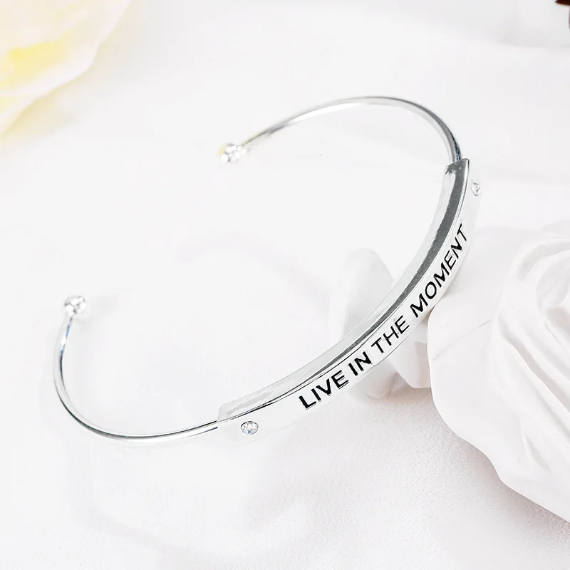 

Europe and America popular Amazon Hot Sell Environment friendly alloy drill letter cuff bangle engraved Silver gold bracelets, Silver and gold