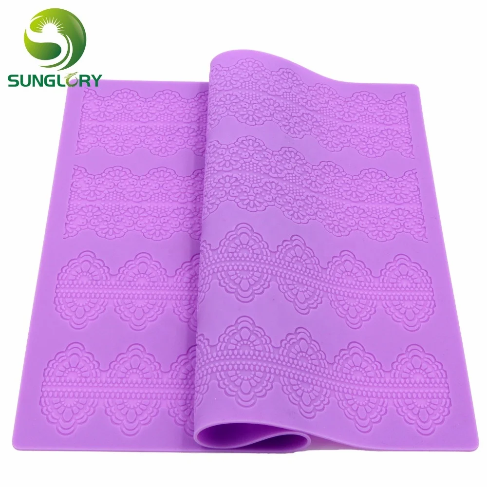 

reusable 100% foodgrade flower pattern silicone baking mat cake decorating tools fondant sugar lace mold silicone lace mat, Purple