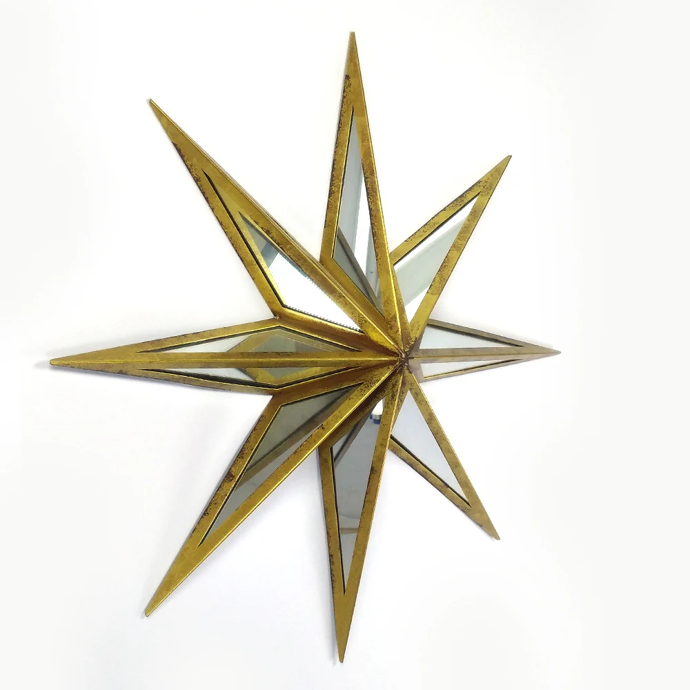 

23 inch 58.5cm star shape gold wall mounted metal framed decorative mirror glass for living room, Customized