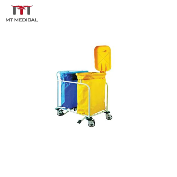 SS Medical Hospital Single Cleaning Laundry Trolley Rubbish Garbage Sorting Movable Vehicle Cart