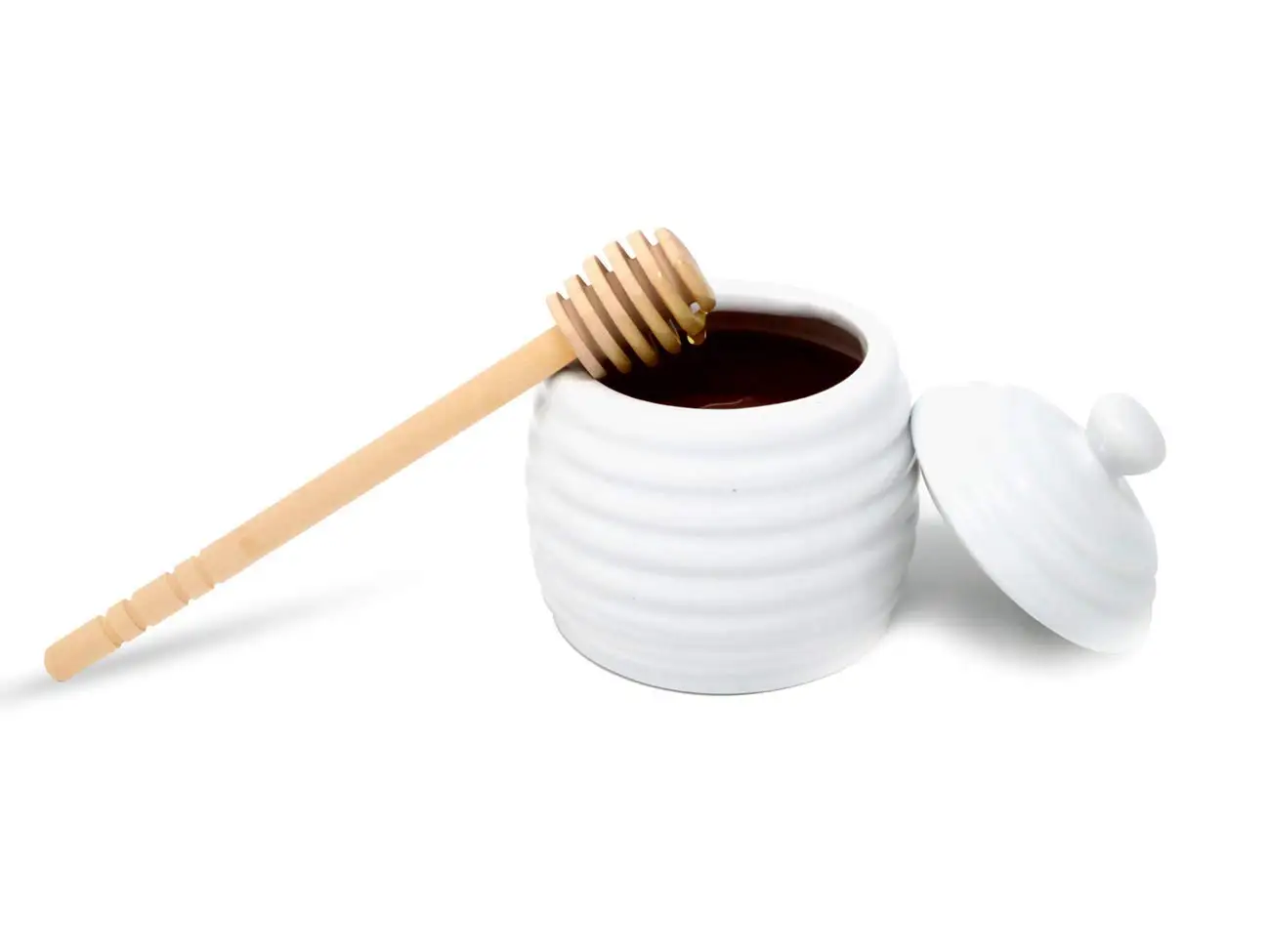 White Porcelain Honey Jar Pot with Dipper by Trademark Innovations. 