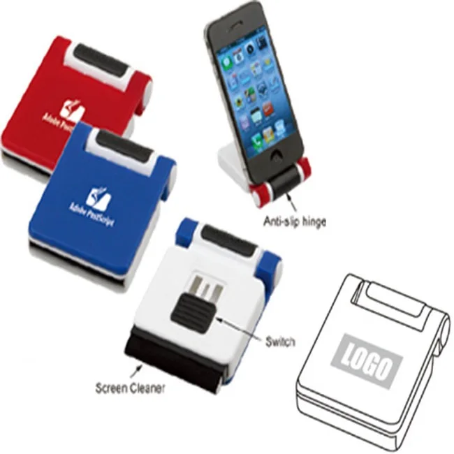 

China Wholesale Plastic Foldable Mobile Phone Stand with Screen Cleaner, Red, blue, etc