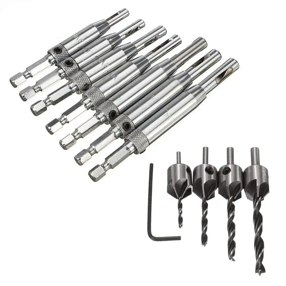 MonkeyJack 3 Pieces Woodworking Hex Blade Countersink Power Drill Bit Chamfer Oblique Hole Deburring