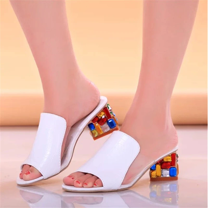 Rhinestone sandals slippers 2016 summer fish head diamond big yards sandals thick with female sandals