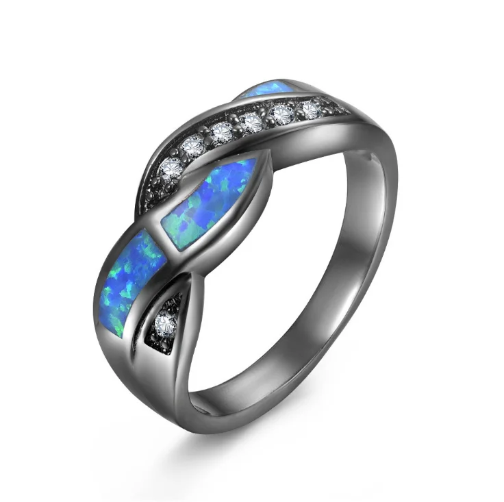 

Glimmering Ocean Blue Fire Opal Ring, Black