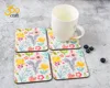 Orange Apple Pattern 3.5 Inch Square Novelty Rubber Drink Coaster Pack Of 4