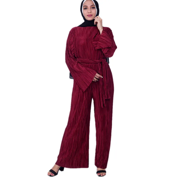 

Modest Islamic Clothing Turkish Jumpsuit Pleated Fashion Modern Women Jumpsuits, Black,purple,brown,navy,dark green