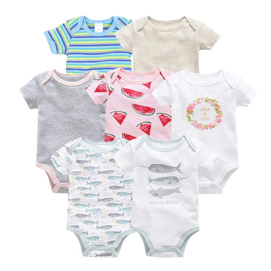 7 Piece Girl Boy Baby Clothes High Quality Cute 100%Cotton Short Sleeve Baby Rompers Infantil Costumes