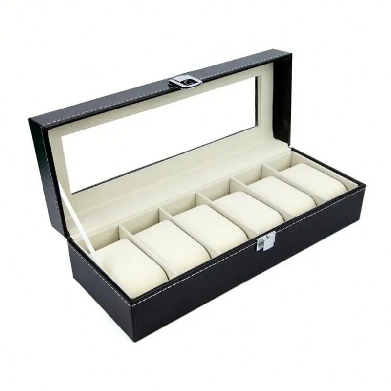 

Wholesale 6 Slots Luxury Wood Watch Storage Box With Clear Window, Black