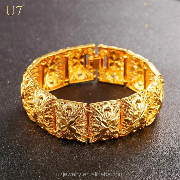 

U7 vintage hollow flower gold wedding Bracelet for women
