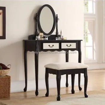 Modern Cosmetic Drawers Black High Gloss Mdf Dressing Table With