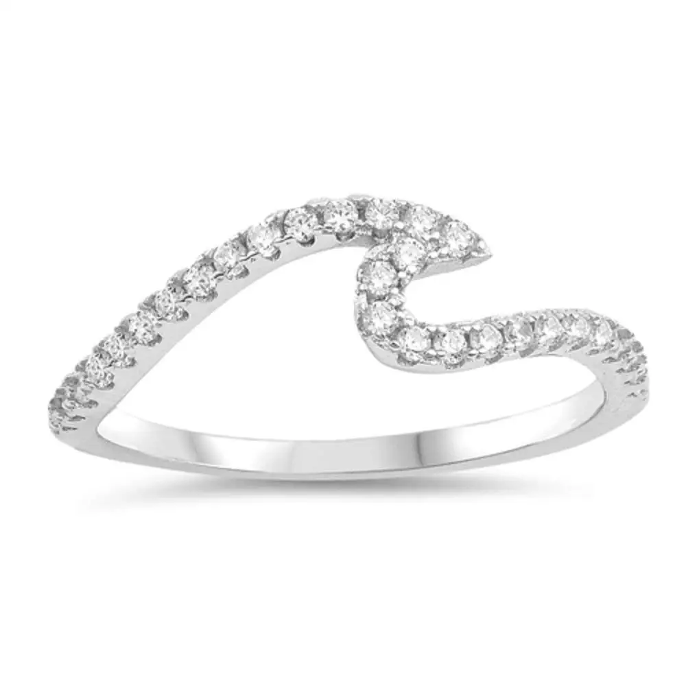 CloseoutWarehouse Black and Clear Cubic Zirconia Waeve Ring Sterling Silver